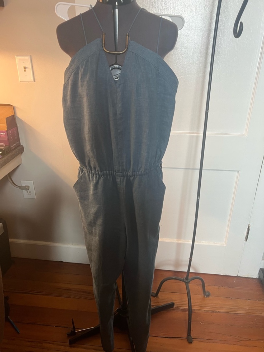 Sleeveless Blue Jumpsuit with Cinched Waist